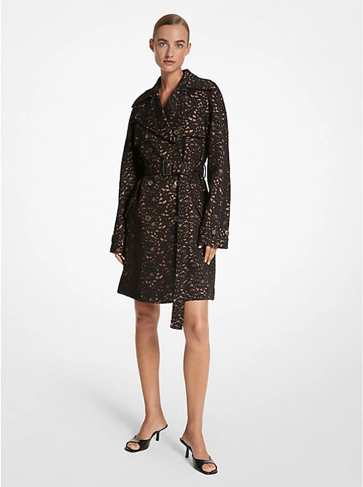 Corded Floral Lace Trench Coat