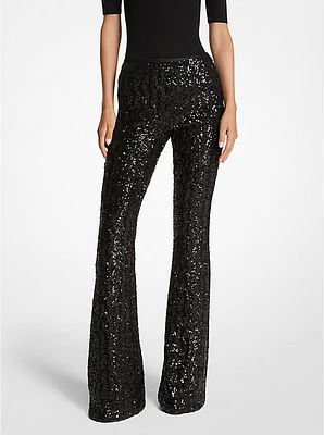 Sequined Stretch Tulle Flared Pants