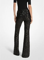 Sequined Stretch Tulle Flared Pants
