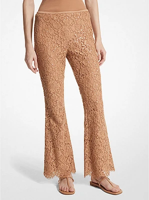 Hand-Embroidered Sequin Floral Corded Lace Cropped Pants