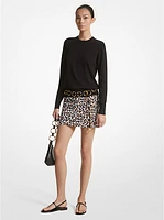 Leopard Print Stretch Cotton Broadcloth Skirt