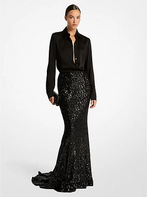 Sequin Embroidered Stretch Fishtail Skirt