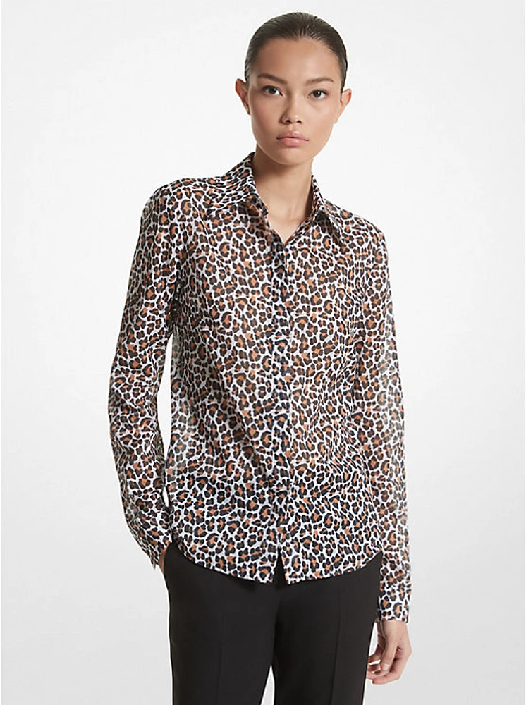 Hansen Leopard Print Cotton Voile Shirt