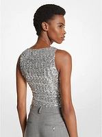 Sequined Stretch Tulle Scoop-Neck Bodysuit