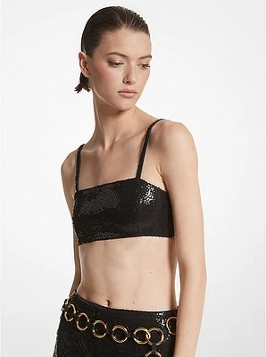 Hand-Embroidered Sequin Double Crepe Sablé Bra Top