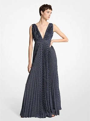 Polka Dot Georgette Pleated Gown