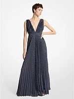 Polka Dot Georgette Pleated Gown