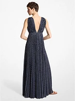 Polka Dot Georgette Pleated Gown