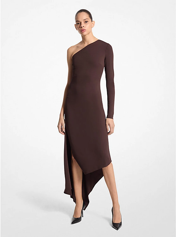 Stretch Matte Jersey One-Shoulder Handkerchief Dress