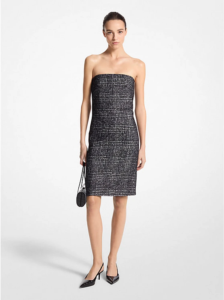 Glen Plaid Wool Blend Tweed Strapless Dress