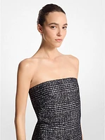 Glen Plaid Wool Blend Tweed Strapless Dress