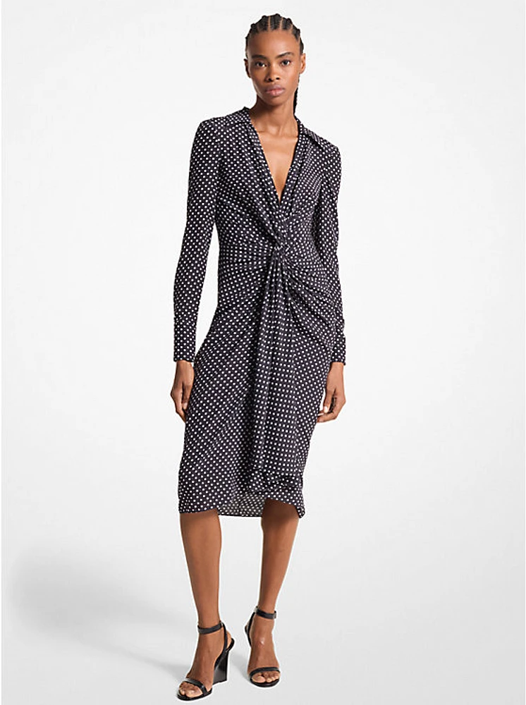 Polka Dot Organic Silk Crepe De Chine Gathered Shirtdress