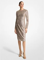 Sequined Stretch Tulle Sheath Dress