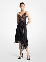 Lace Trim Satin Charmeuse Asymmetric Slip Dress