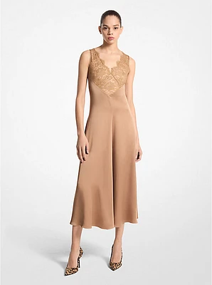 Lace Trim Satin Charmeuse Dress