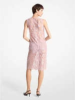 Hand-Embroidered Sequin Floral Lace Shift Dress