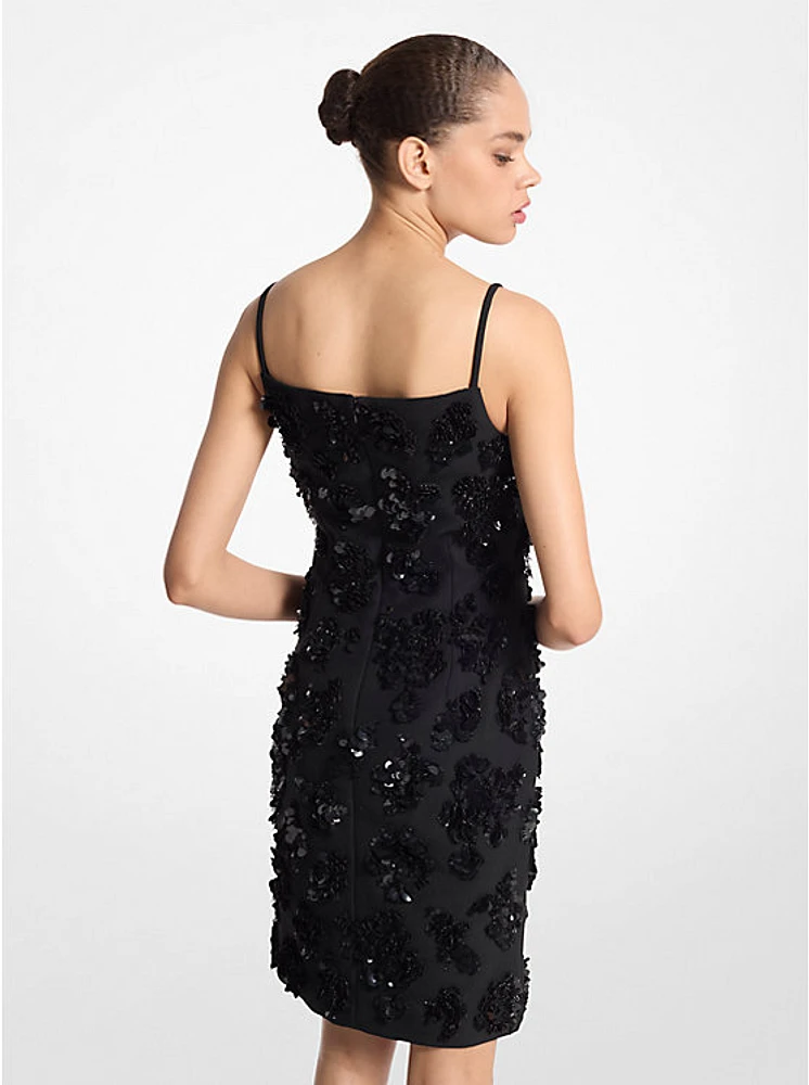 Hand-Embroidered Floral Sequin Wool Gabardine Dress