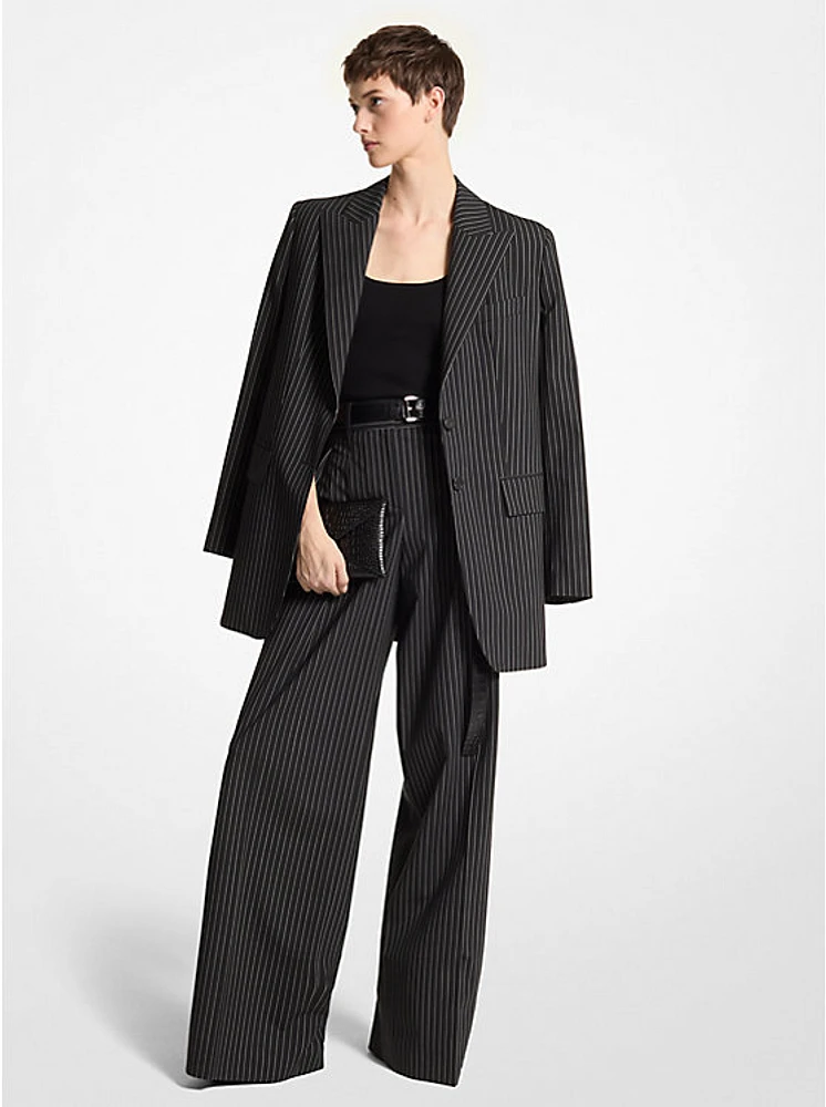 Pinstripe Stretch Wool Boyfriend Blazer