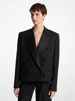 Double Crepe Sablé Double-Breasted Cropped Jacket