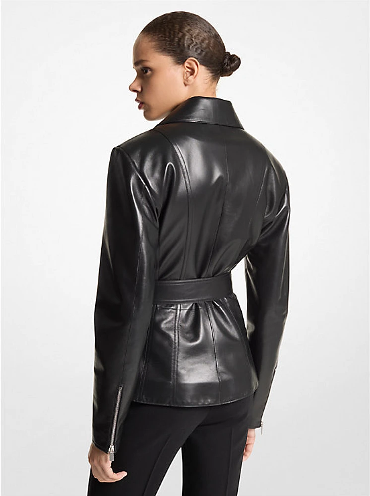 Plongé Leather Belted Moto Jacket
