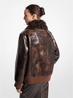 Burnished Leather and Shearling Bomber Jacket