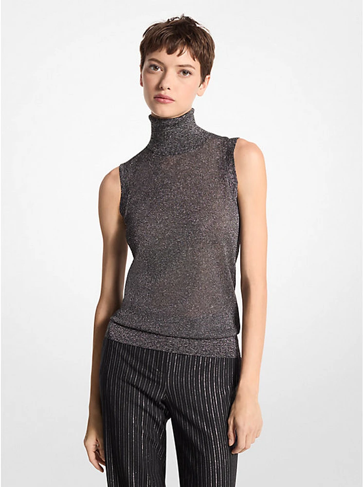 Metallic Viscose Blend Sleeveless Turtleneck Sweater