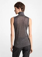 Metallic Viscose Blend Sleeveless Turtleneck Sweater