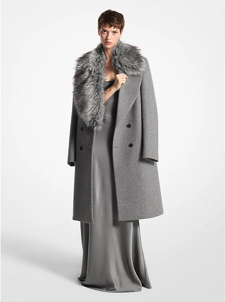 Wool Melton and Faux Fur Double-Breasted Coat