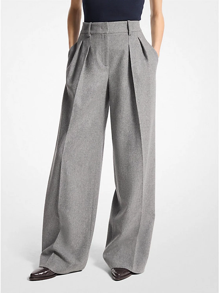 Wool Flannel Pleated Wide-Leg Trousers