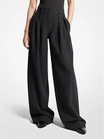 Stretch Wool Flannel Double Belted Pleated Trousers