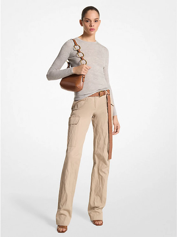 Crushed Cotton Gabardine Cargo Trousers