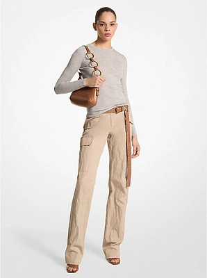 Crushed Cotton Gabardine Cargo Trousers