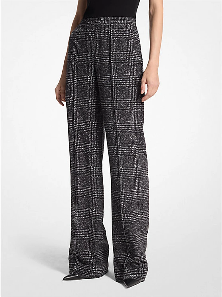 Glen Plaid Silk Crepe De Chine Pajama Pants