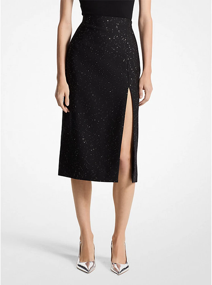 Sequined Wool Slit Skirt