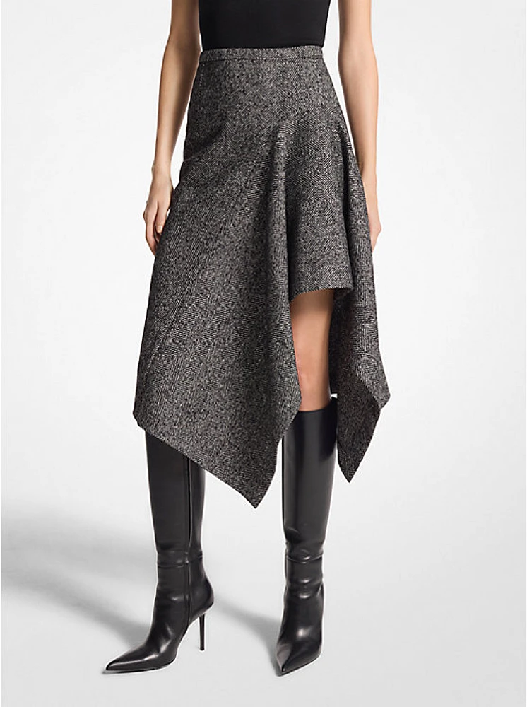 Herringbone Wool Blend Tweed Cascade Skirt