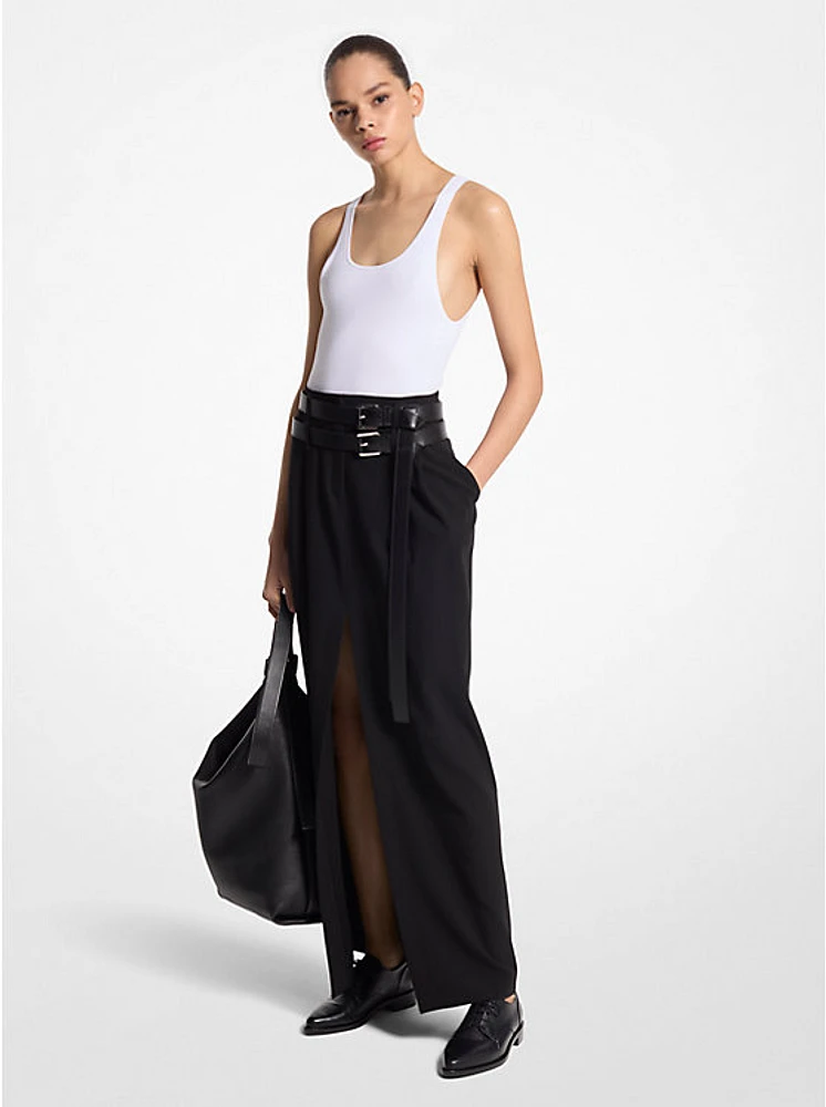 Wool Double Belted Maxi Skirt