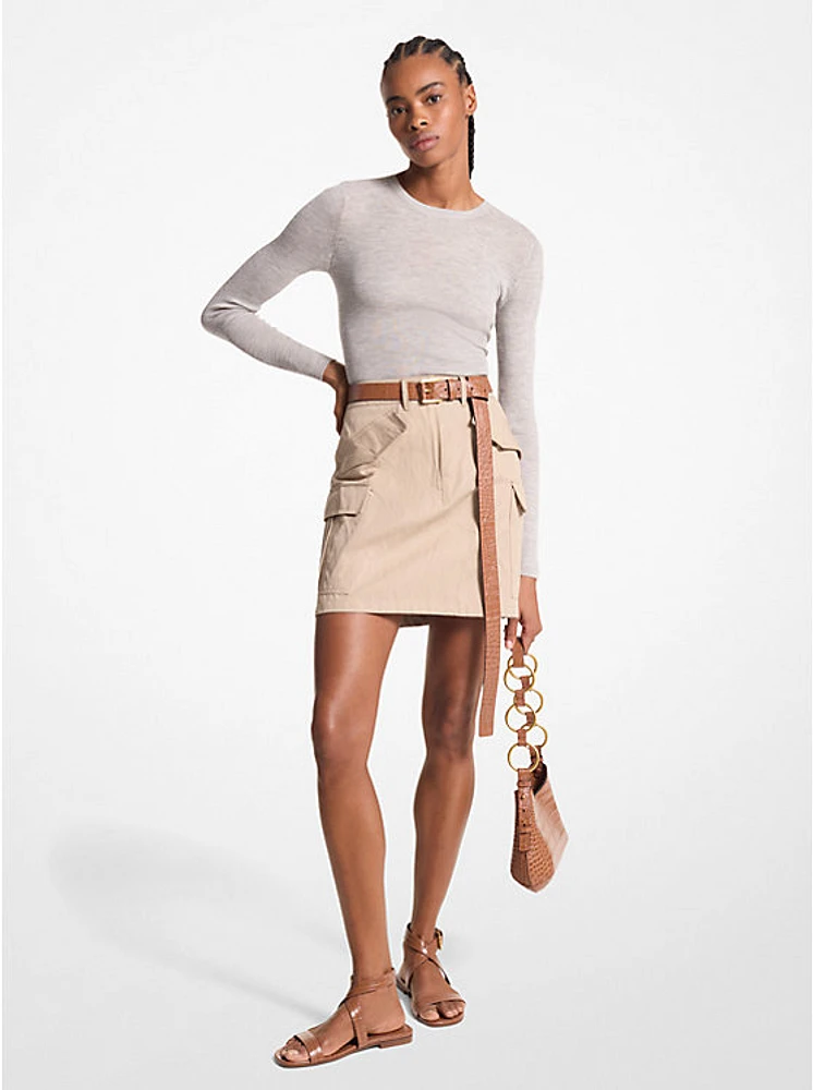 Crushed Cotton Gabardine Cargo Skirt