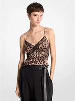 Lace Trim Cheetah Print Crushed Silk Charmeuse Tank Top