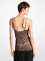 Lace Trim Cheetah Print Crushed Silk Charmeuse Tank Top