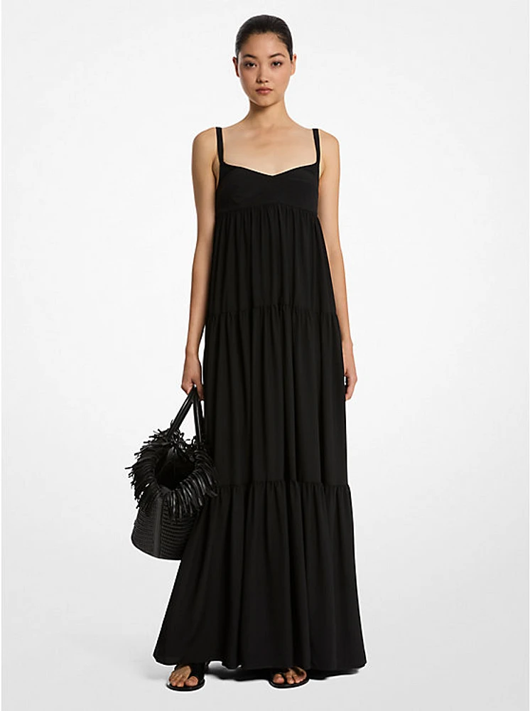 Organic Crepe De Chine Tiered Maxi Dress