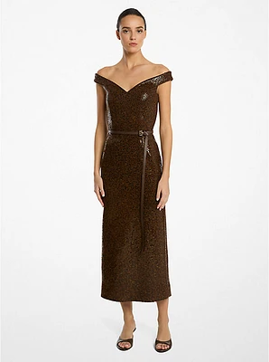 Hand-Embellished Paillettes Crepe Off-The-Shoulder Dress