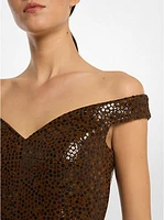Hand-Embellished Paillettes Crepe Off-The-Shoulder Dress