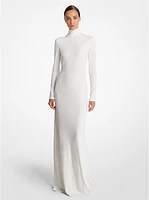 Hand-Embroidered Sequin Stretch Matte Jersey Mock Neck Gown