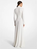 Hand-Embroidered Sequin Stretch Matte Jersey Mock Neck Gown