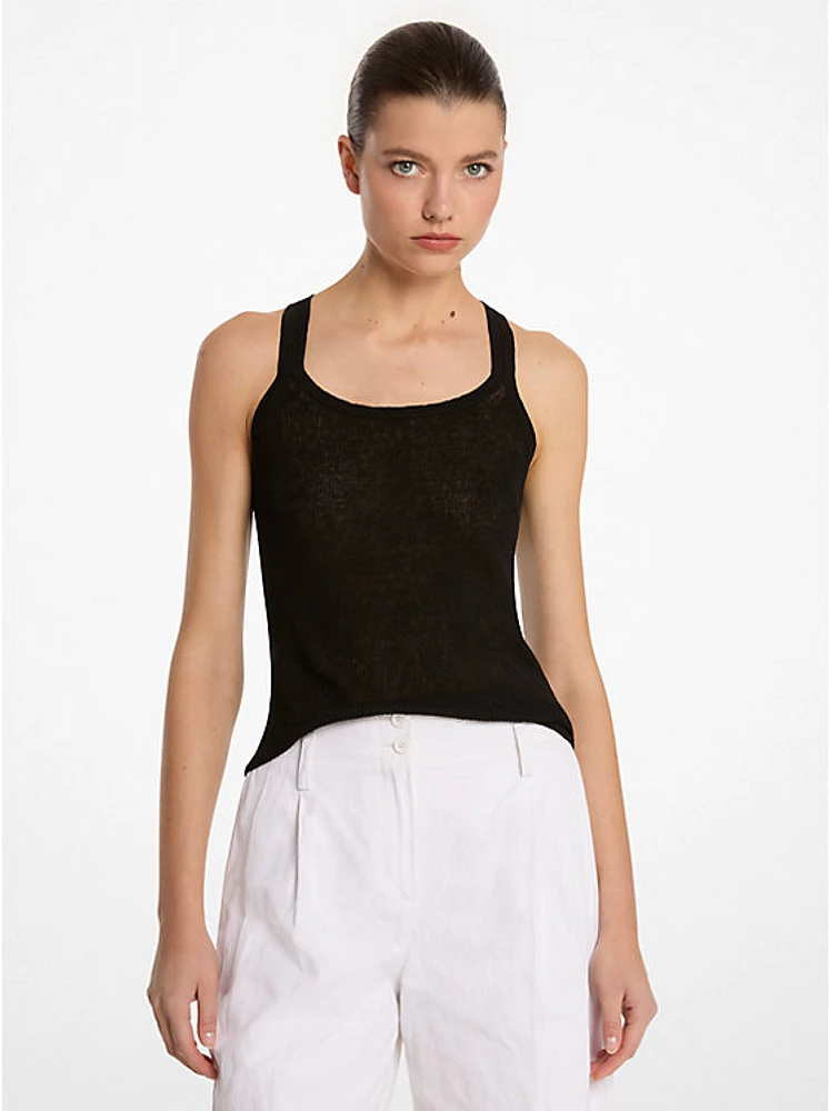 Ribbed Superfine Linen and Cotton Blend Tank Top