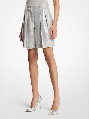 Sequined Pleated Shorts