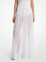 Pleated Floral Lace Maxi Skirt