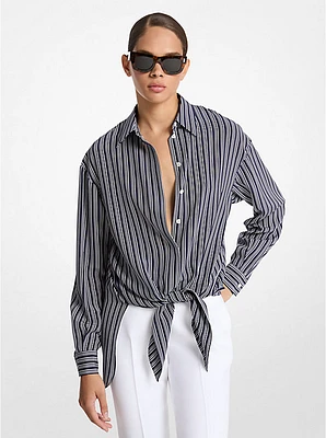 Striped Crepe De Chine Tie-Front Shirt