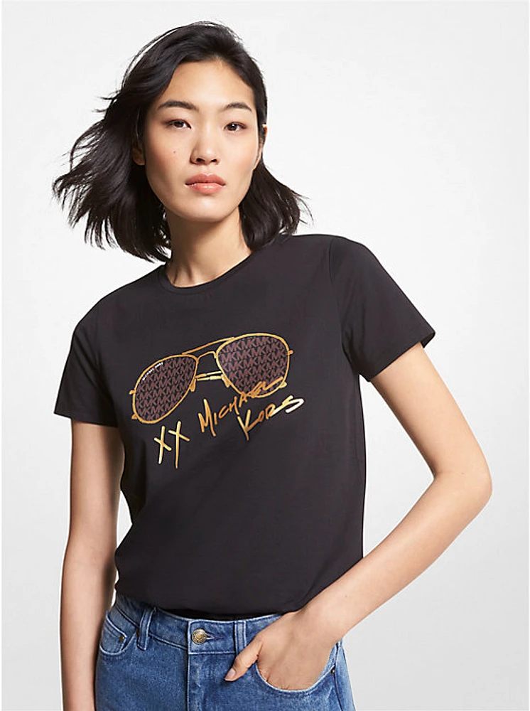 Logo Aviator Print Organic Cotton T-Shirt