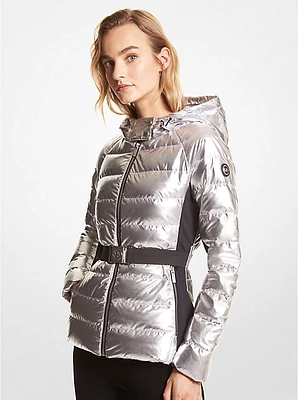 Belted Metallic Puffer Jacket